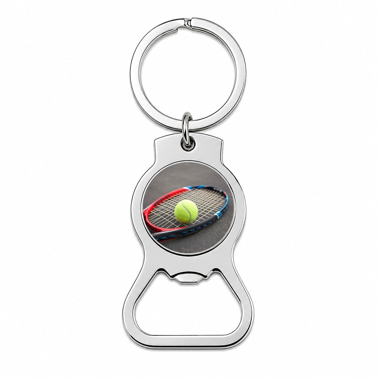 Tennis Racket and Ball Close-up Bottle Opener Keychain