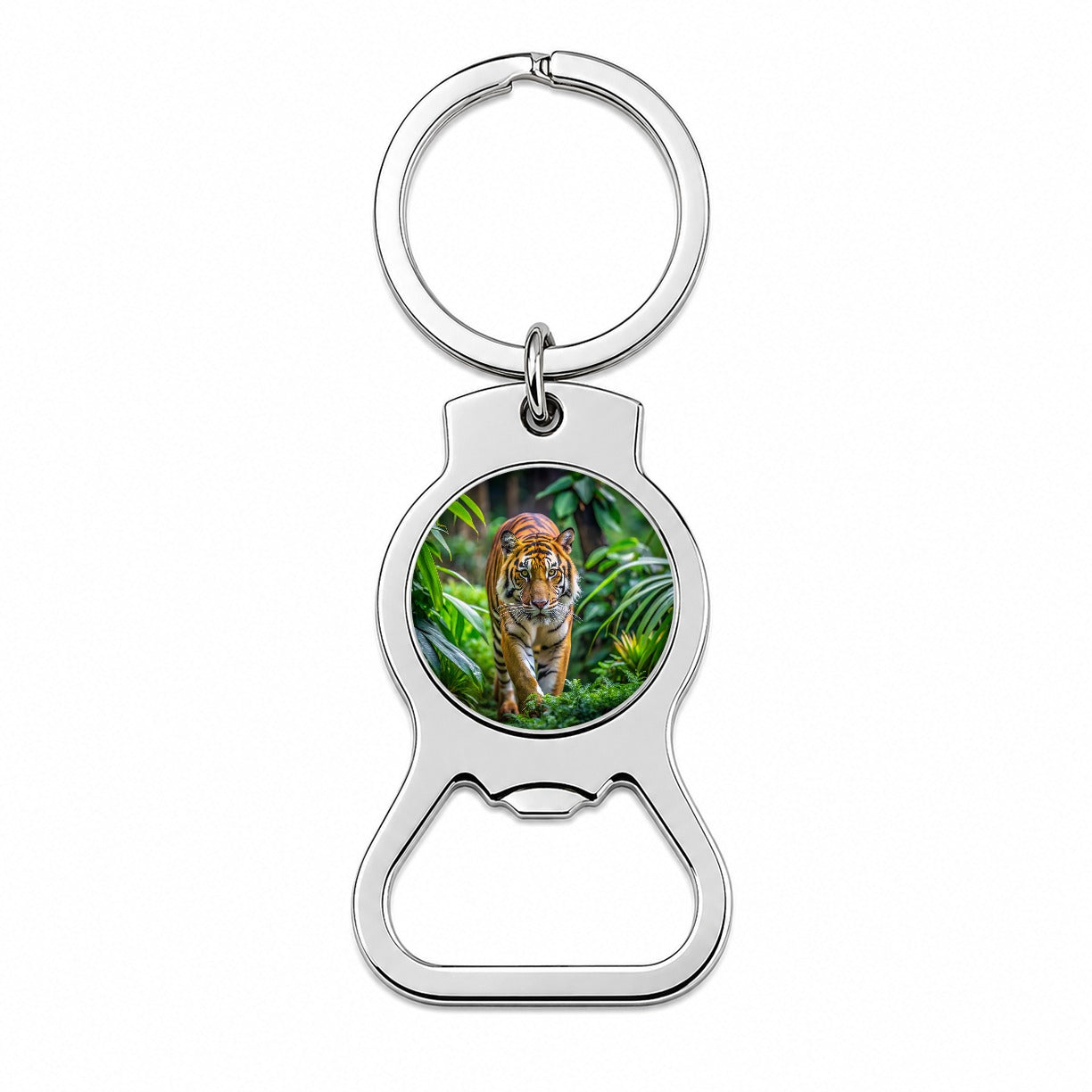 Tiger Stalking Prey In The Jungle Bottle Opener Keychain