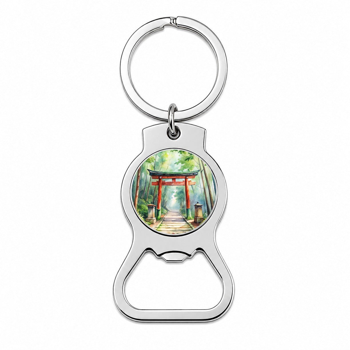 Torii Gate Leading To Forest Shrine Watercolor Bottle Opener Keychain