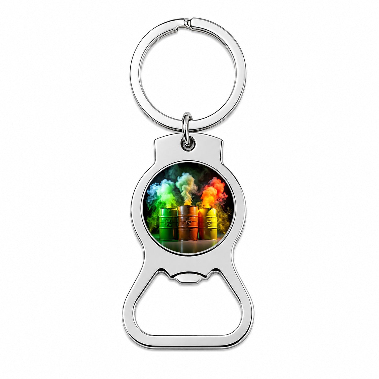 Toxic Waste Barrels Bottle Opener Keychain