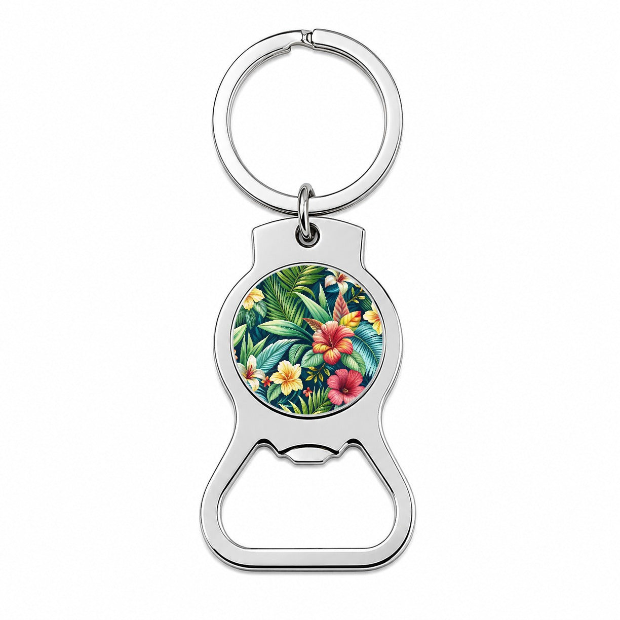 Tropical Hibiscus Pastel Floral Pattern Bottle Opener Keychain