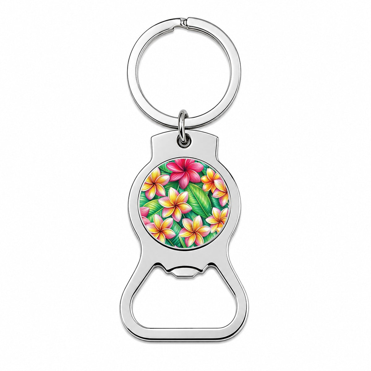 Tropical Plumeria Floral Pattern Bottle Opener Keychain