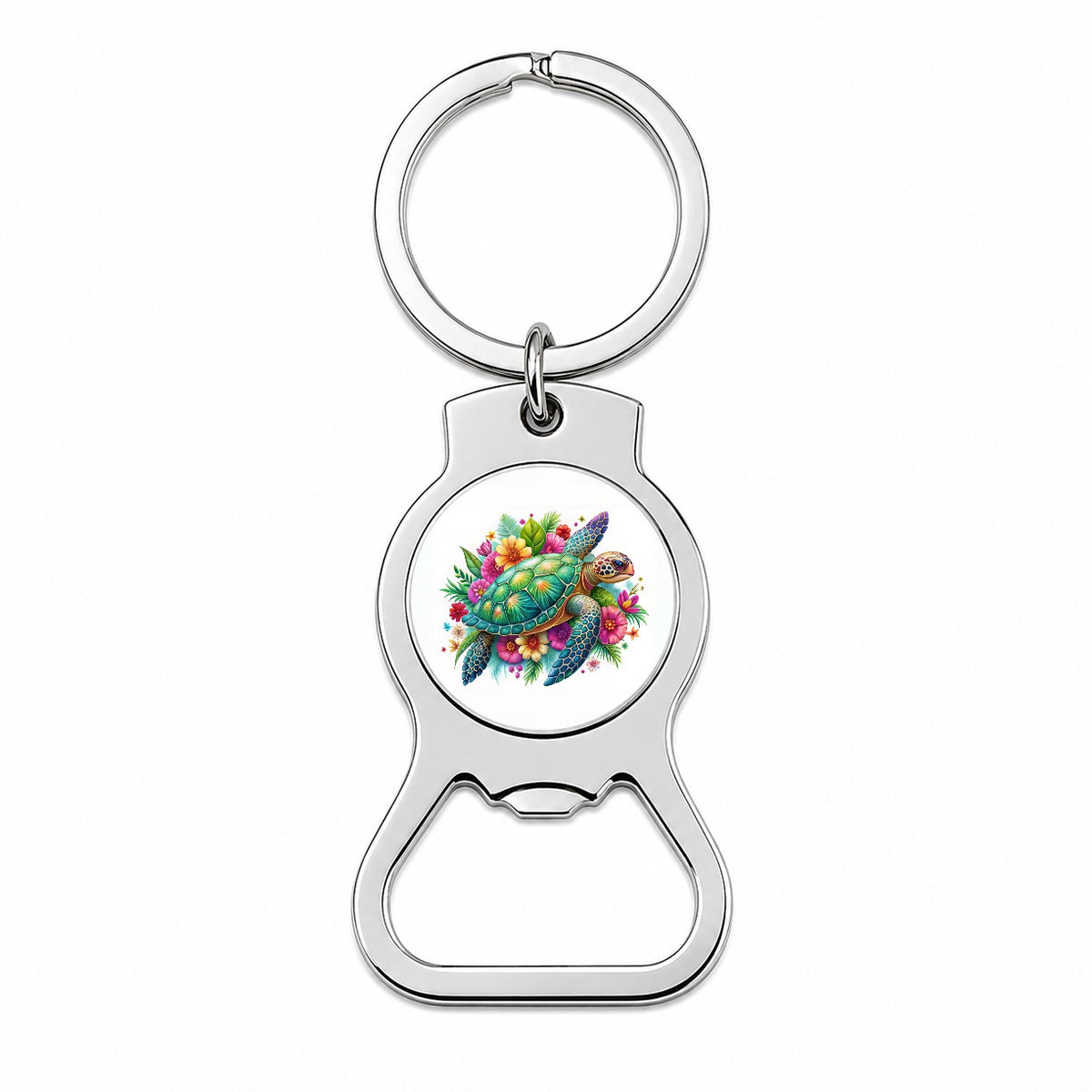 Tropical Sea Turtle Floral Design Bottle Opener Keychain