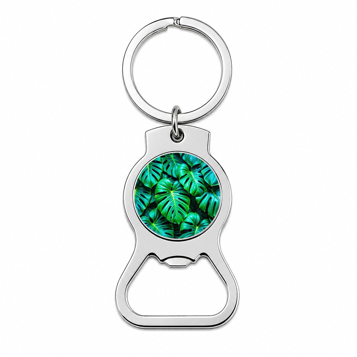 Vibrant Neon Green Monstera Leaves Bottle Opener Keychain