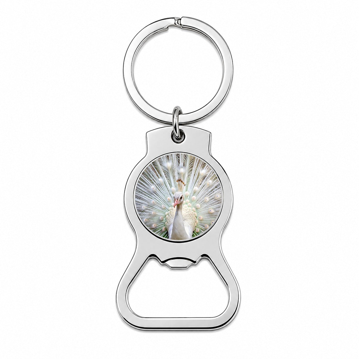 White Peacock Bottle Opener Keychain