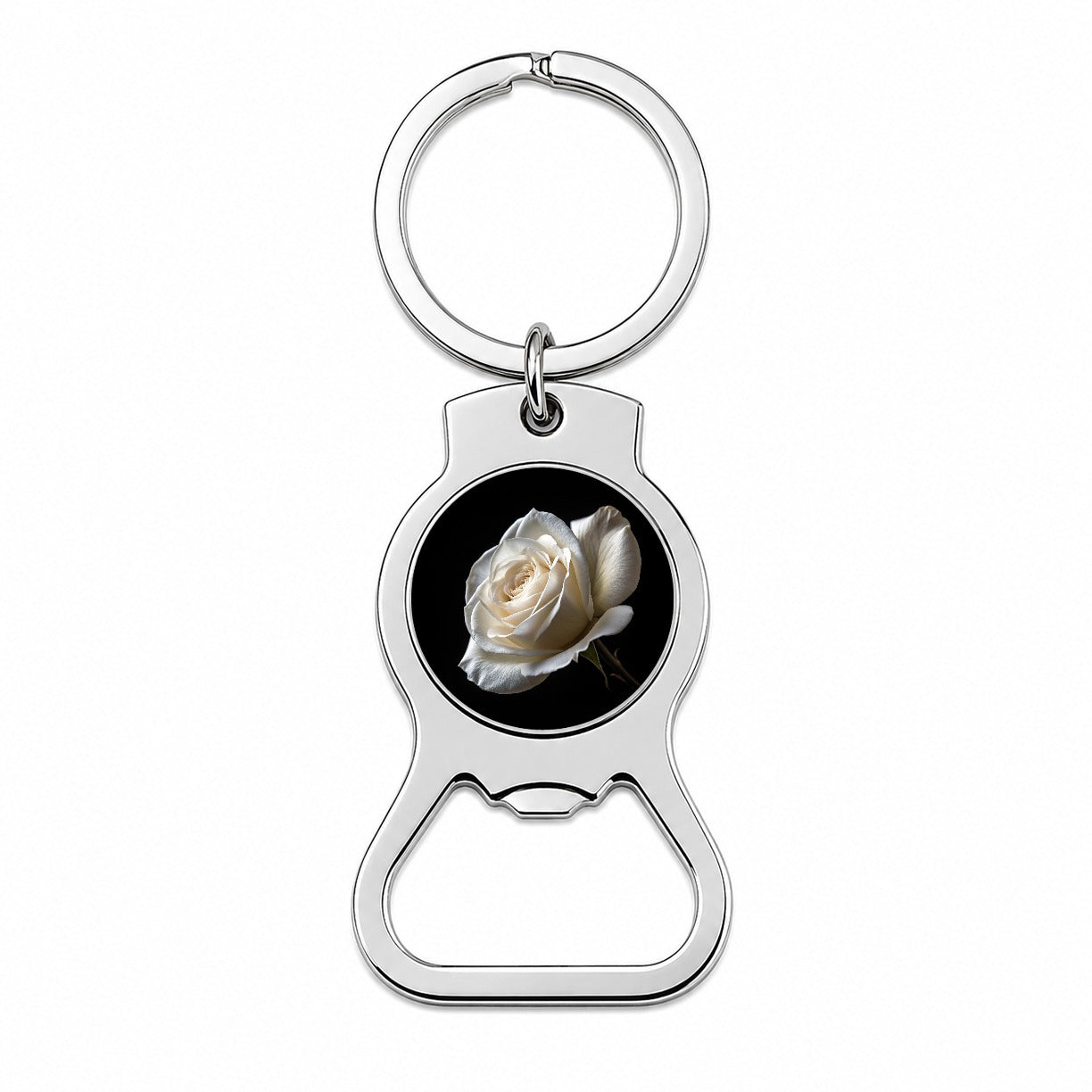 White Rose Bottle Opener Keychain