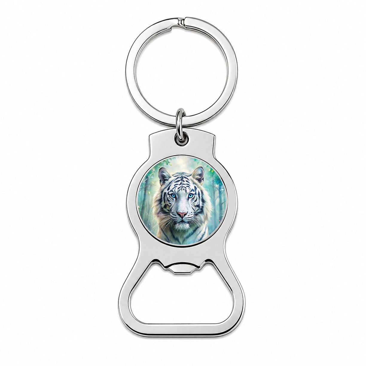 White Tiger In Forest Watercolor Bottle Opener Keychain