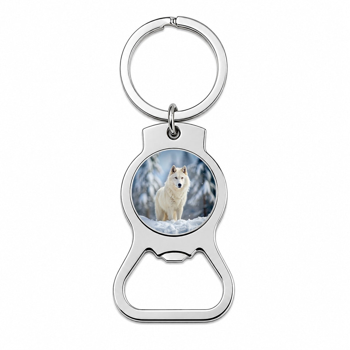 White Wolf In The Snow Bottle Opener Keychain