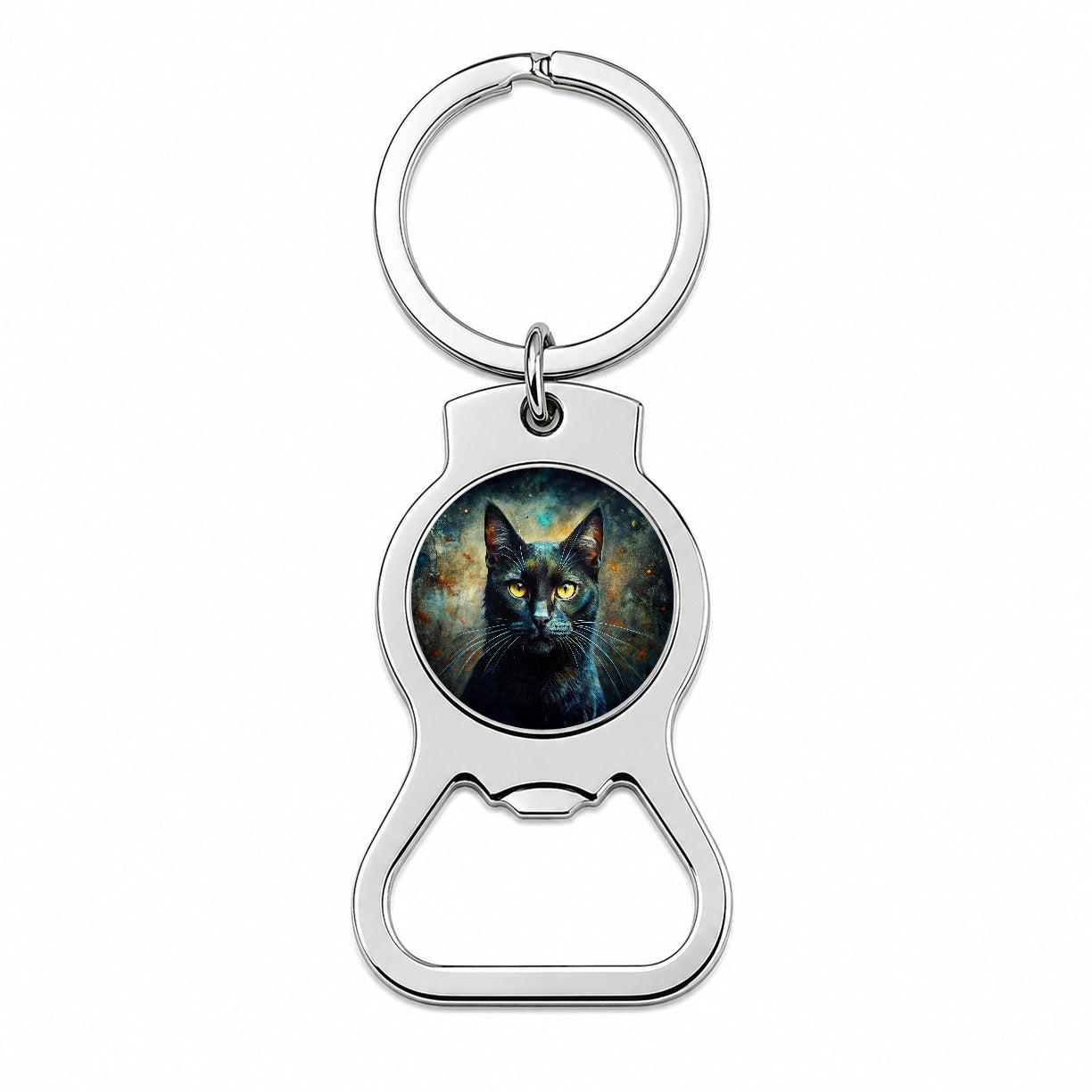 Black Cat Abstract Art Bottle Opener Keychain