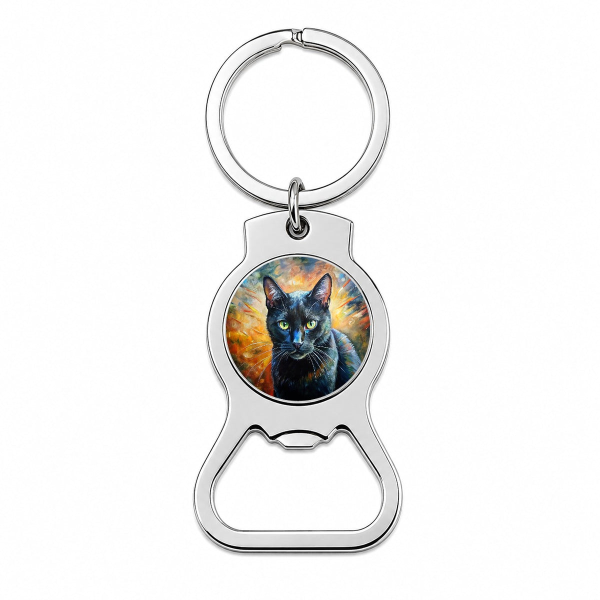Black Cat Expressionism Art Bottle Opener Keychain