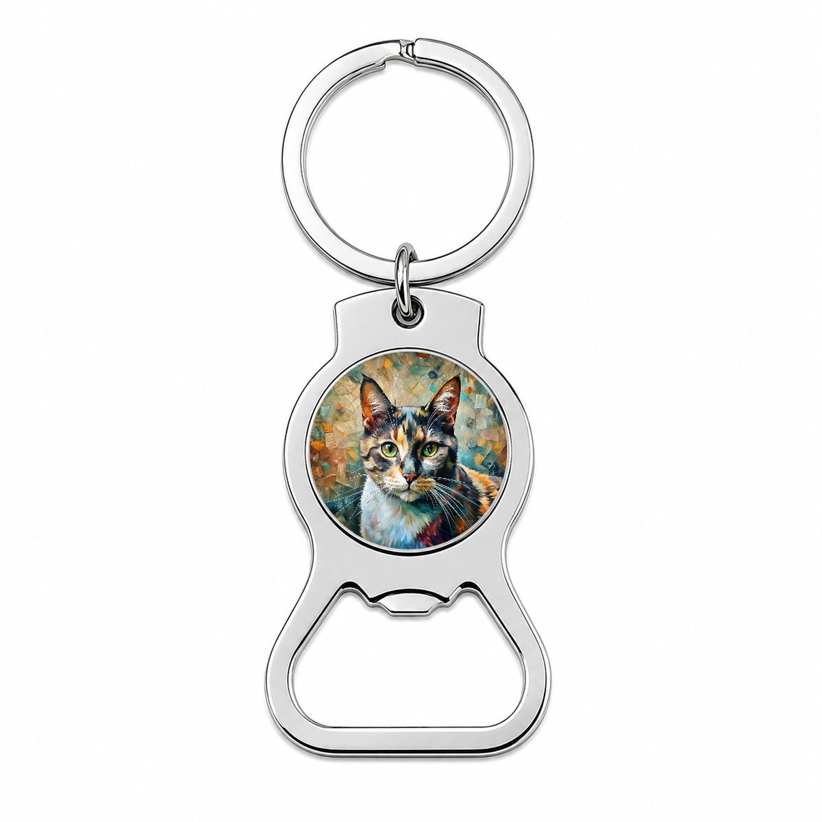 Calico Cat Abstract Art Bottle Opener Keychain