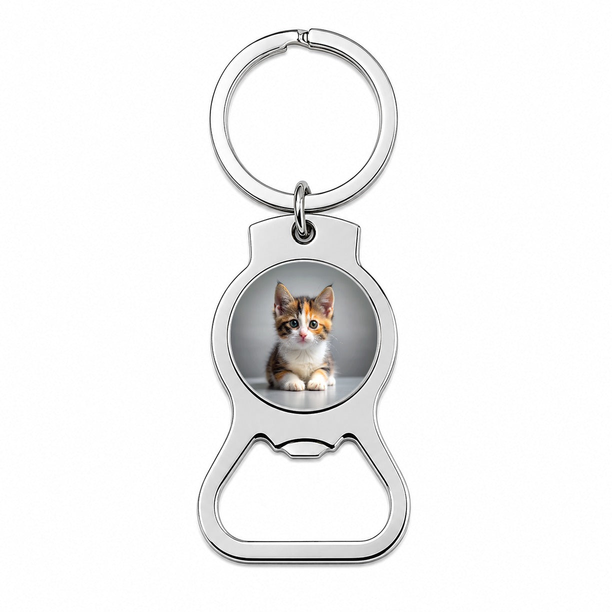 Calico Cat Kitten Photo Bottle Opener Keychain