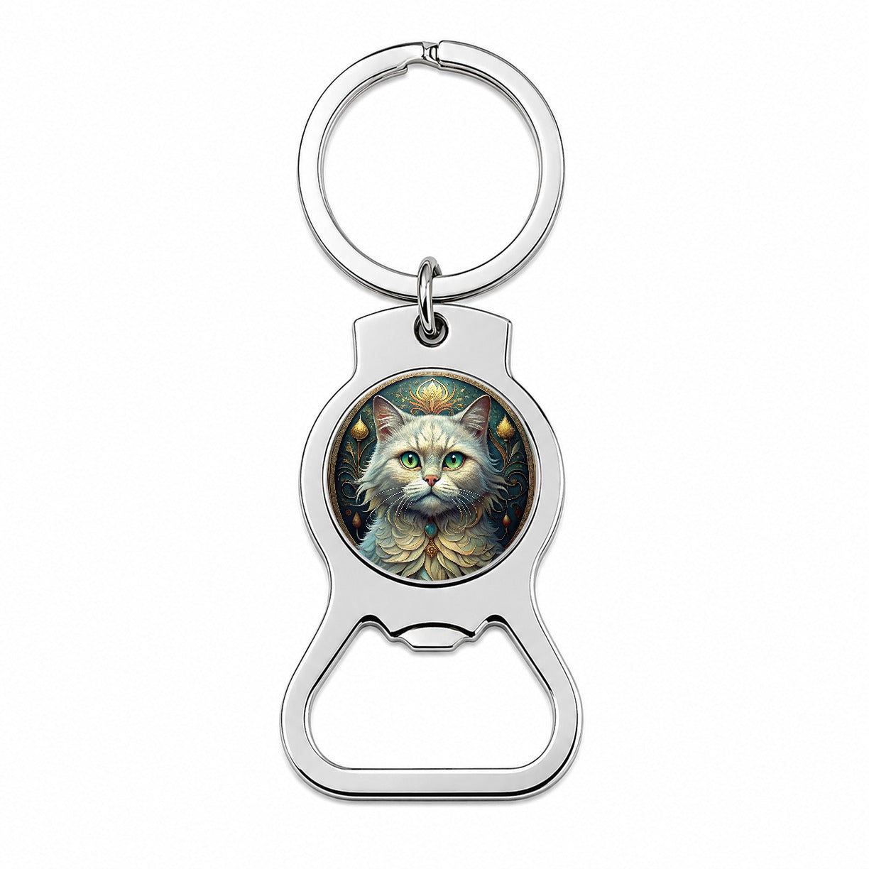 Persian Cat Art Nouveau Bottle Opener Keychain
