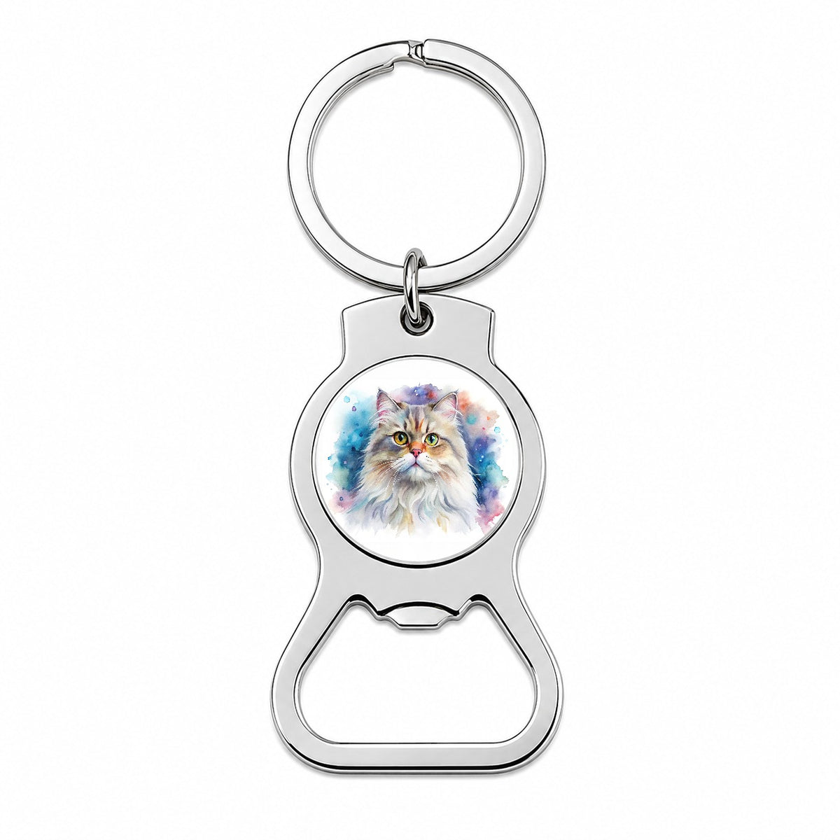 Persian Cat Watercolor Style Bottle Opener Keychain