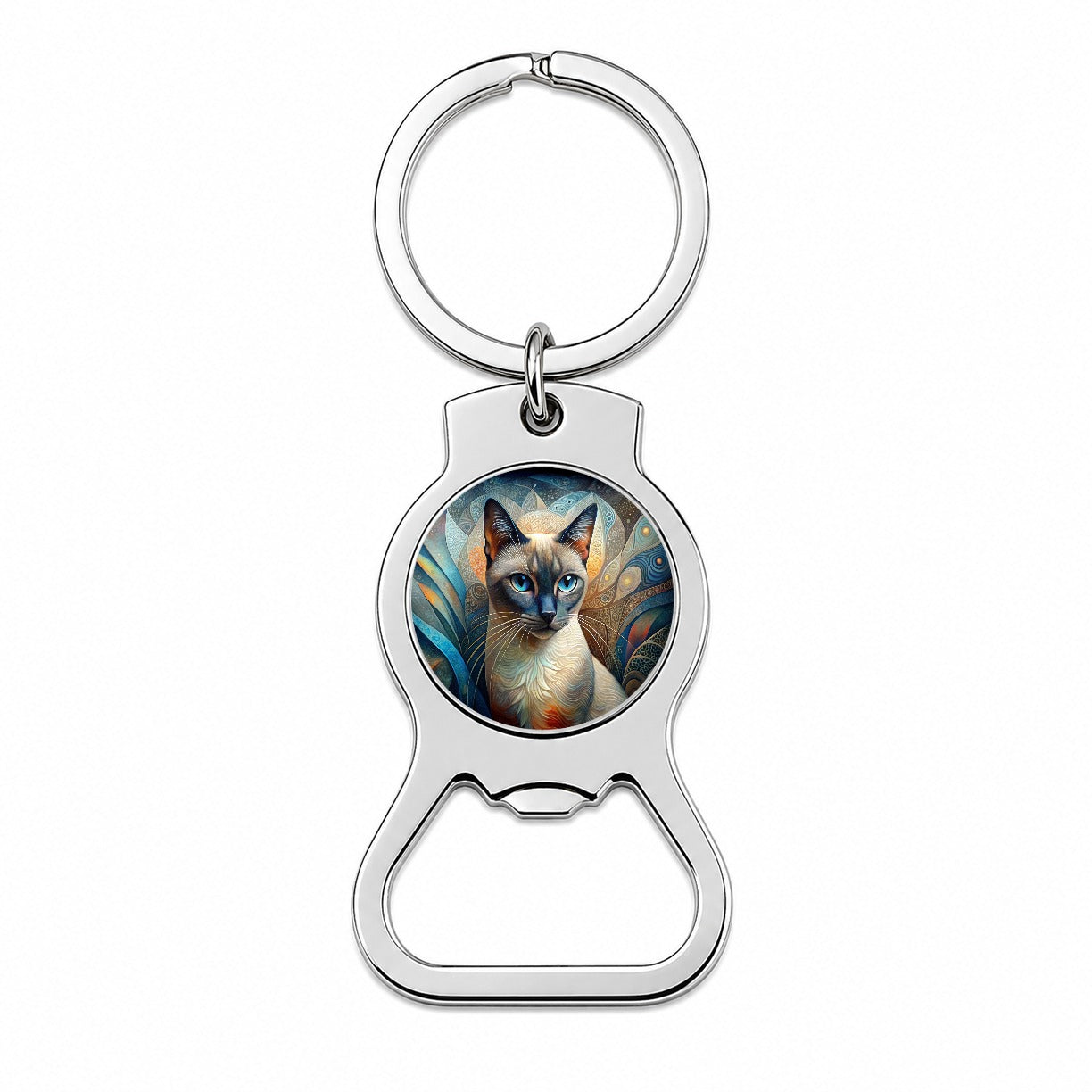 Siamese Cat Abstract Art Bottle Opener Keychain