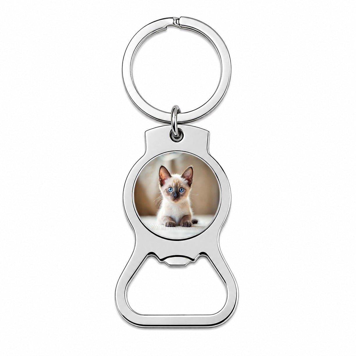 Siamese Cat Kitten Photo Bottle Opener Keychain