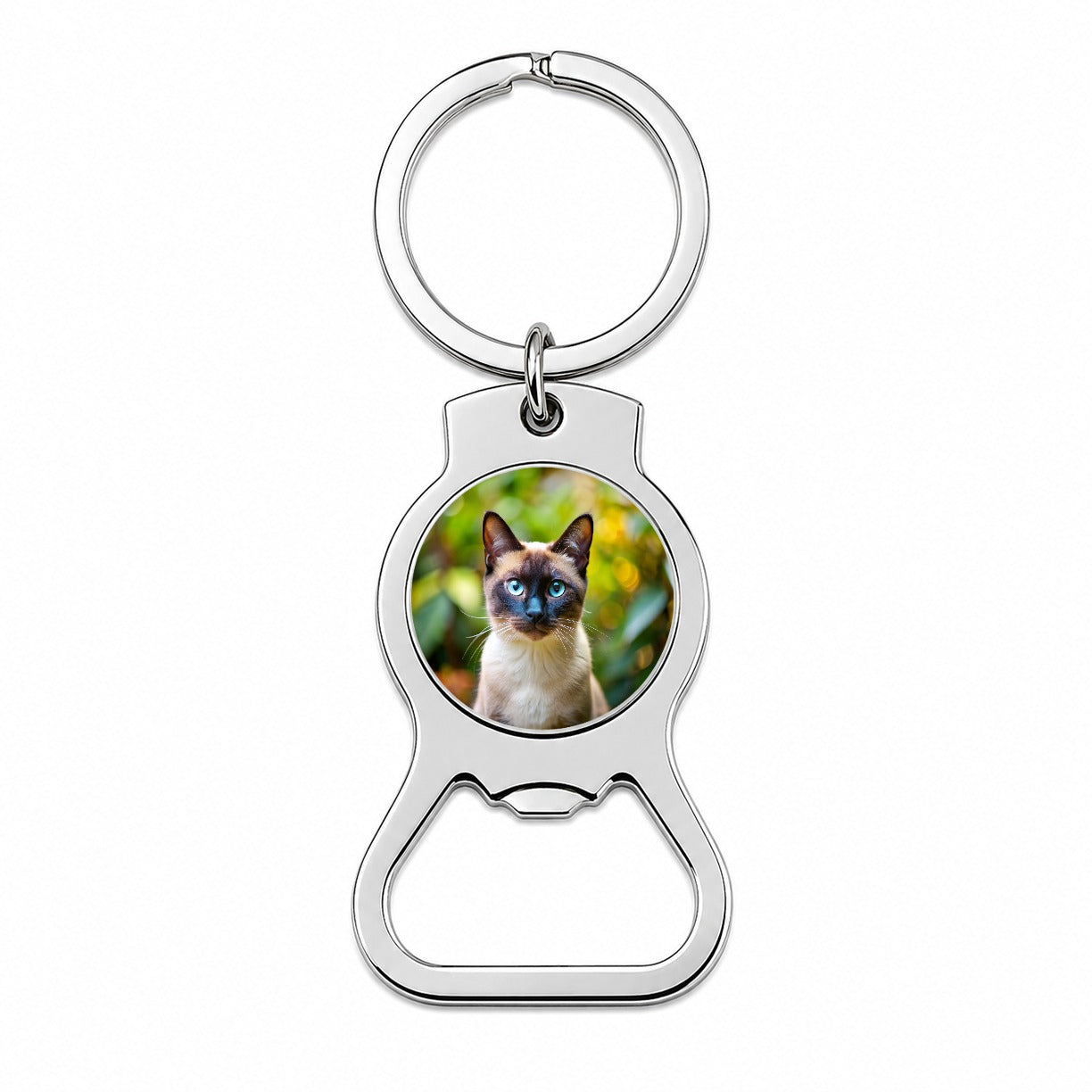 Siamese Cat Photo Bottle Opener Keychain