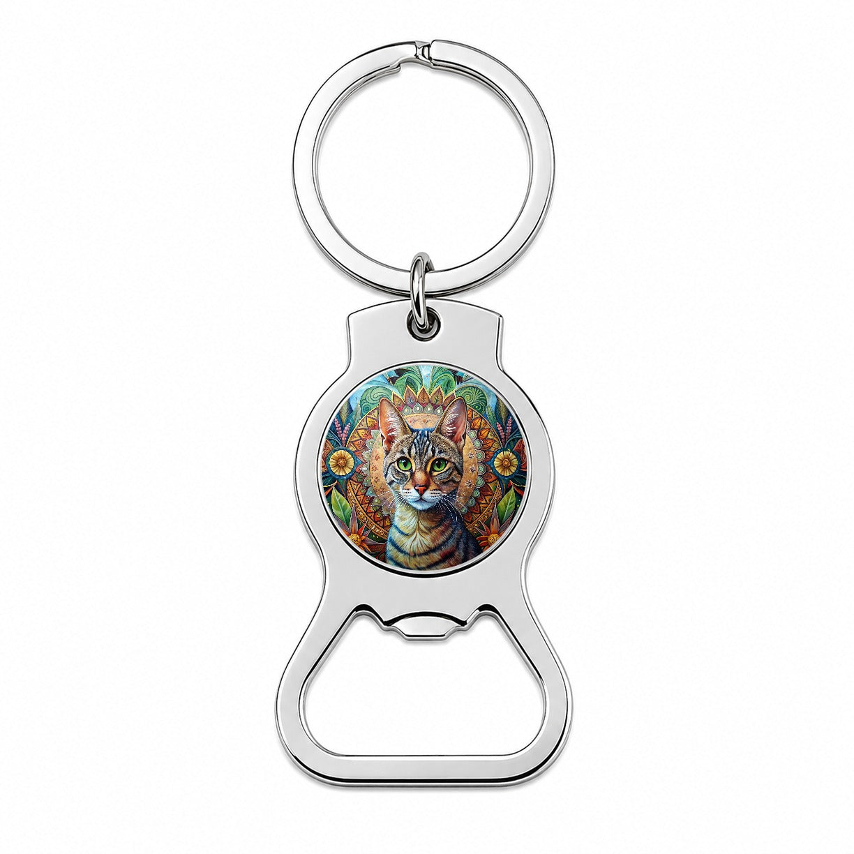 Tabby Cat Bohemian Art Bottle Opener Keychain