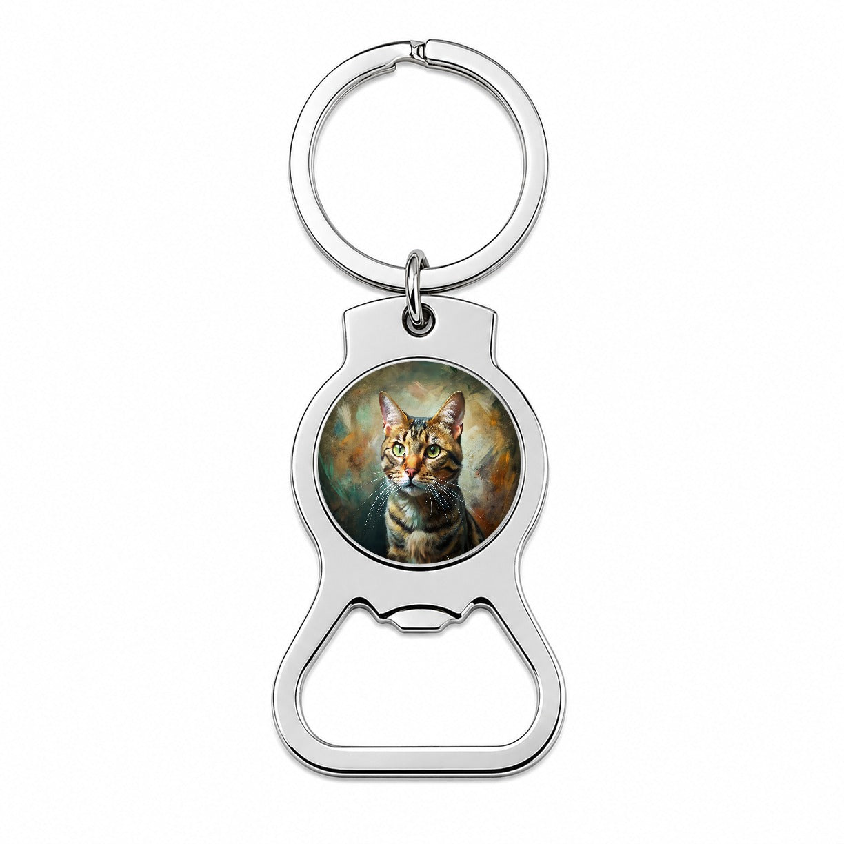 Tabby Cat Expressionism Art Bottle Opener Keychain