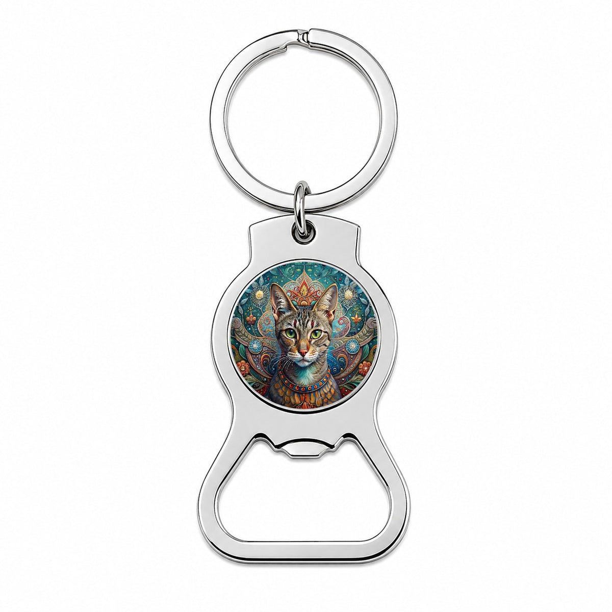 Tabby Cat French Bohemian Art Bottle Opener Keychain