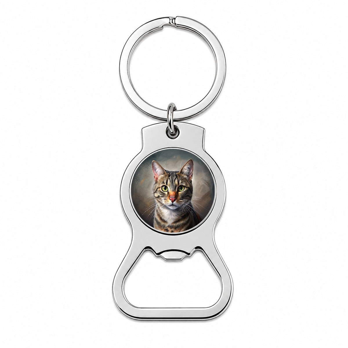 Tabby Cat Illustration Bottle Opener Keychain