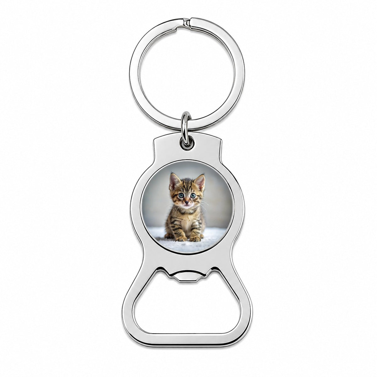 Tabby Cat Kitten Photo Bottle Opener Keychain