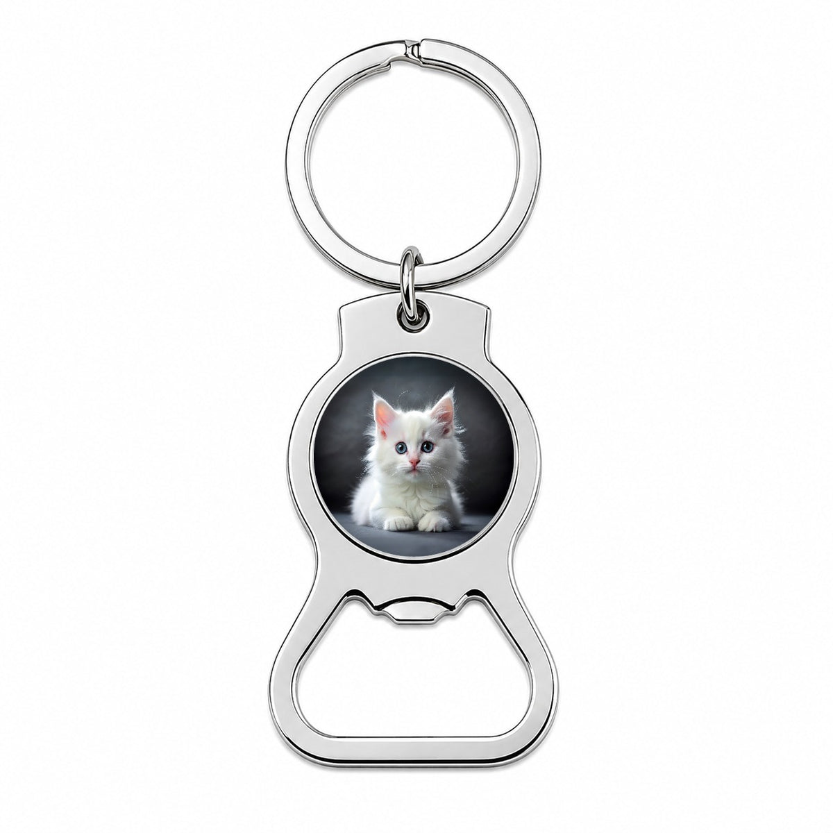 White Cat Kitten Photo Bottle Opener Keychain