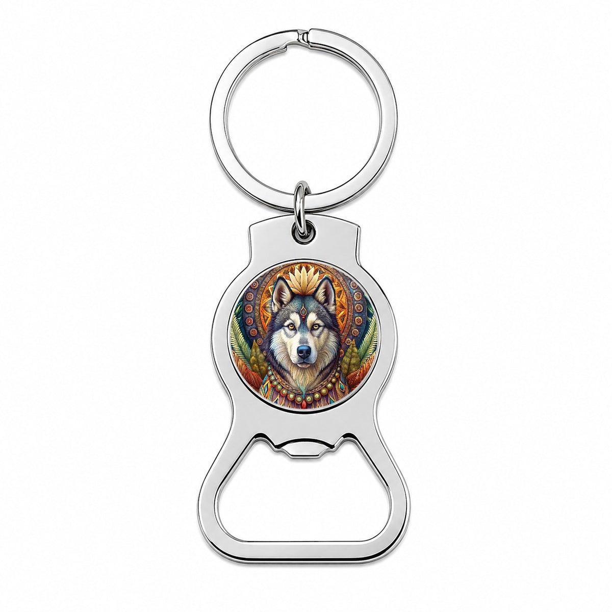 Alaskan Malamute Dog Bohemian Art Bottle Opener Keychain