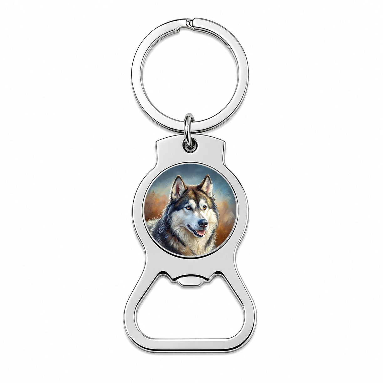 Alaskan Malamute Dog Illustration Bottle Opener Keychain