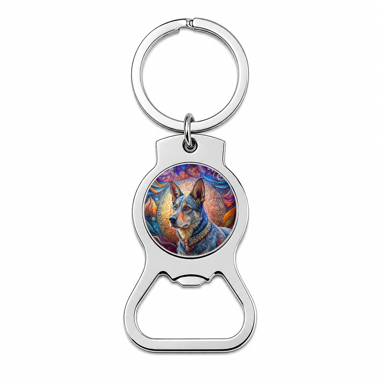 Australian Cattle Dog Bohemian Art Bottle Opener Keychain