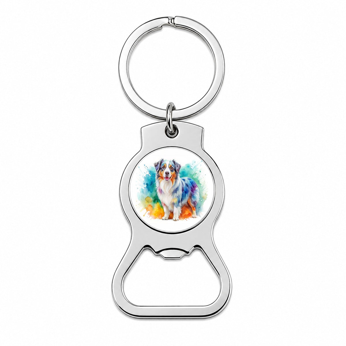 Australian Shepherd Dog Watercolor Style Bottle Opener Keychain