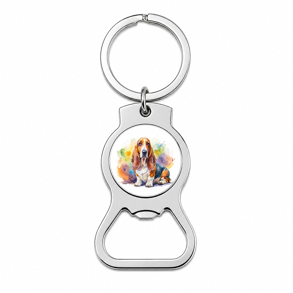 Basset Hound Dog Watercolor Style Bottle Opener Keychain