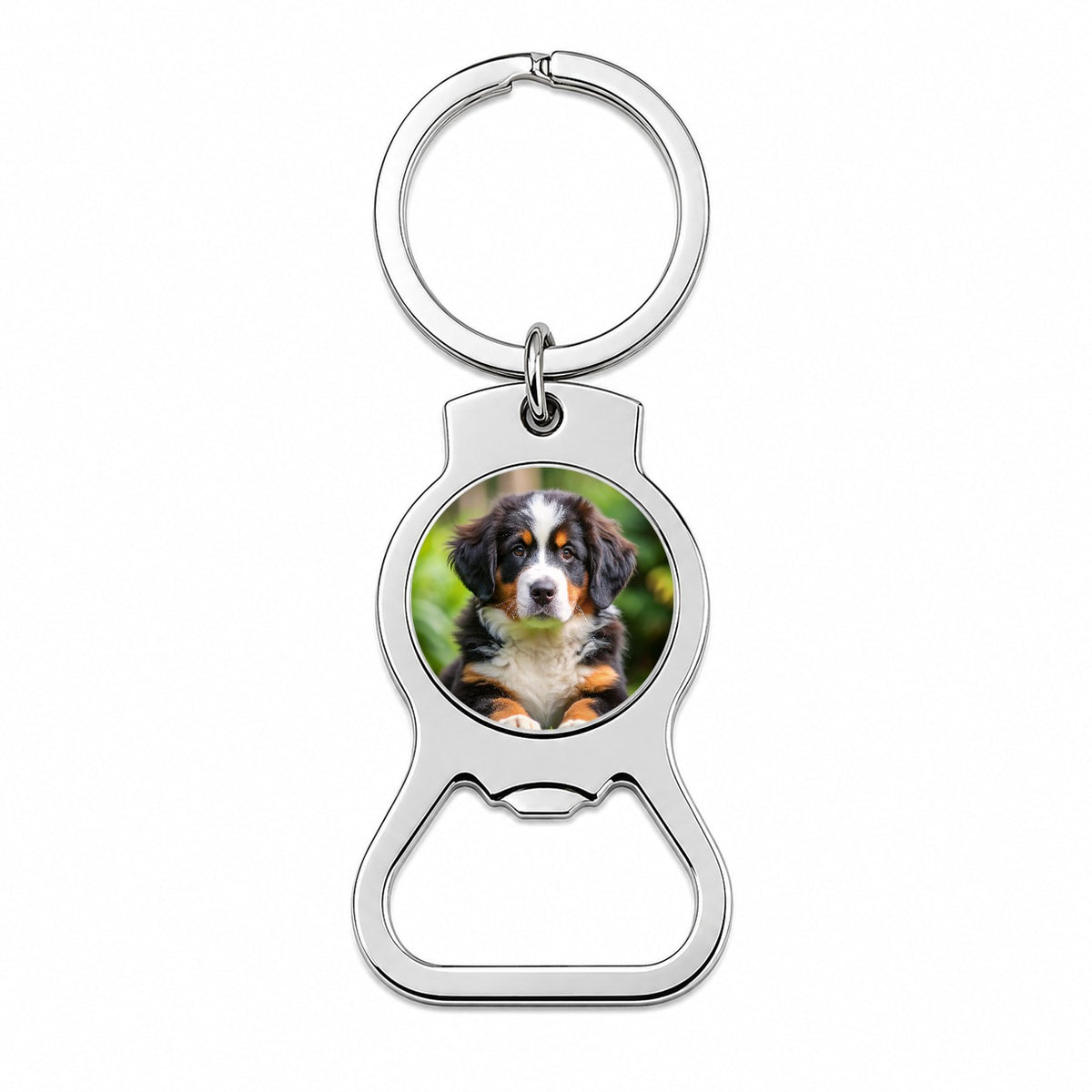 Bernese Mountain Dog Puppy Photo Bottle Opener Keychain