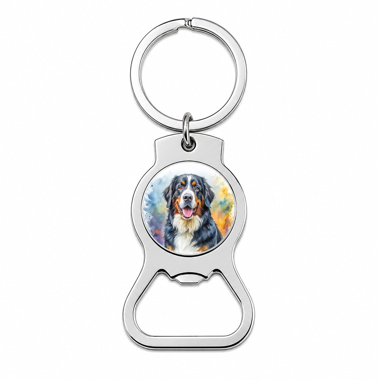 Bernese Mountain Dog Watercolor Style Bottle Opener Keychain