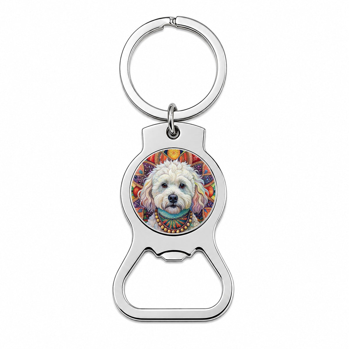 Bichon Frise Dog Bohemian Art Bottle Opener Keychain