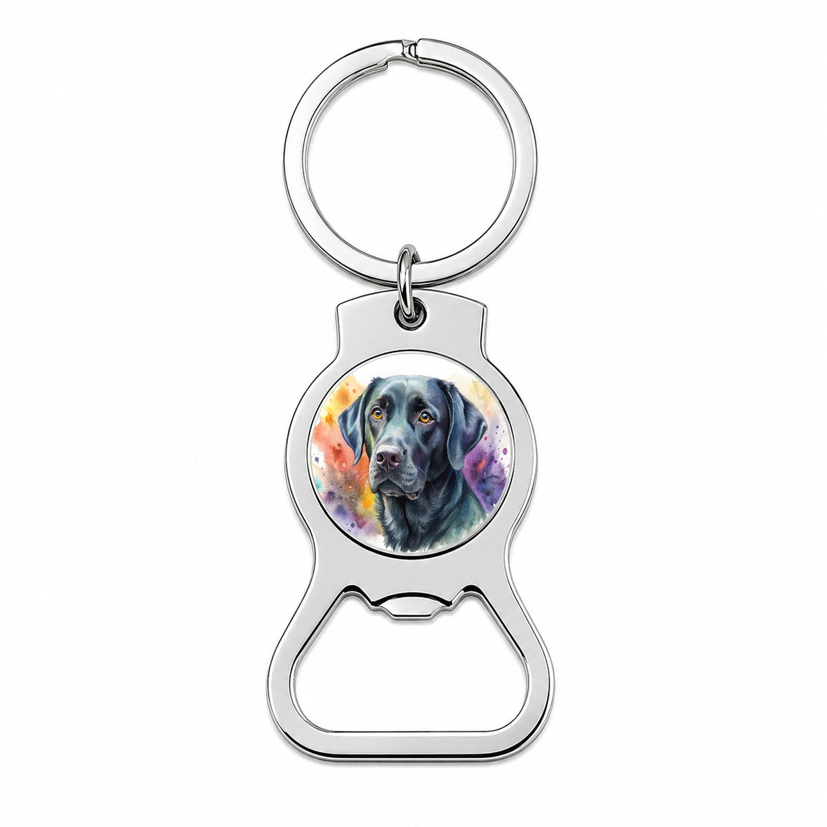 Black Labrador Retriever Dog Watercolor Style Bottle Opener Keychain