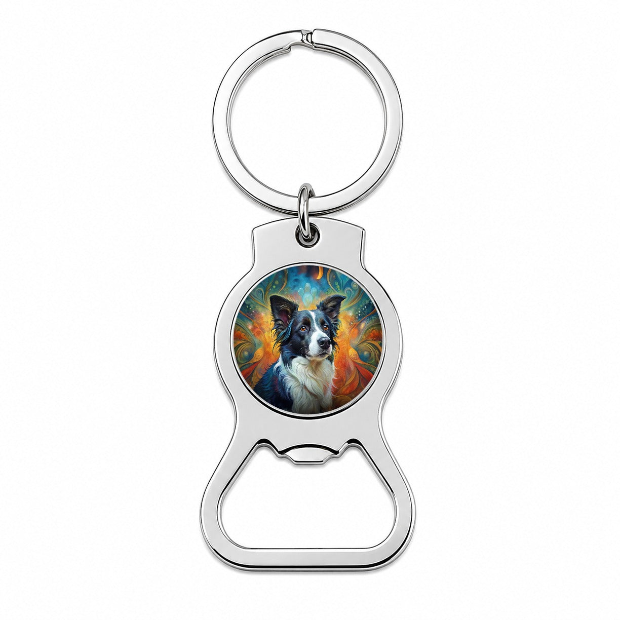 Border Collie Dog Abstract Art Bottle Opener Keychain