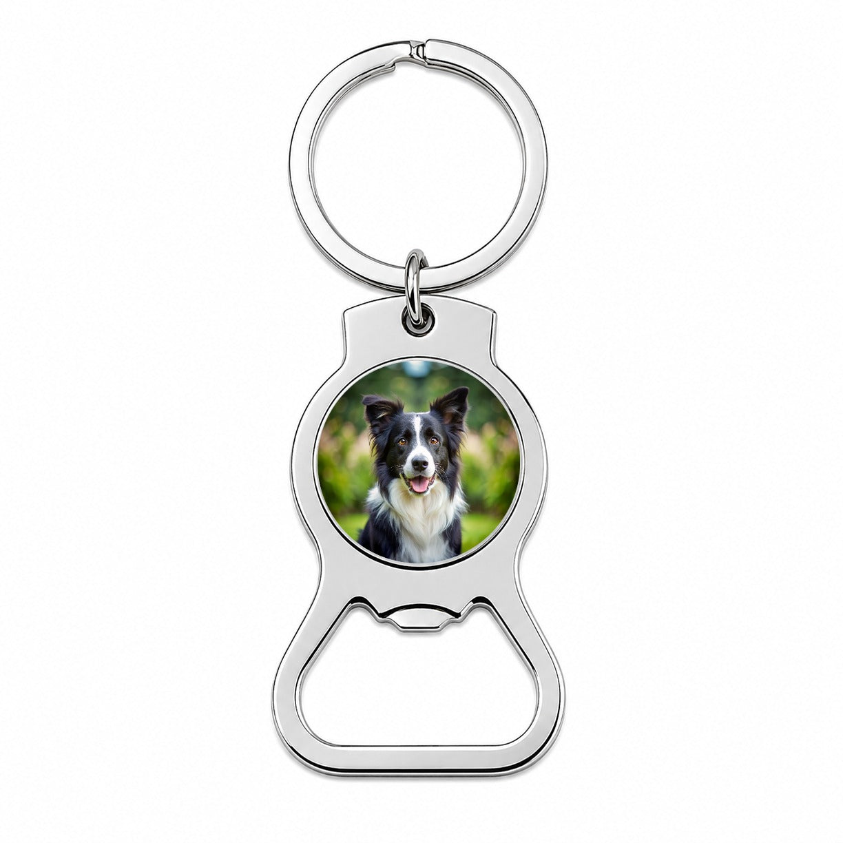 Border Collie Dog Photo Bottle Opener Keychain