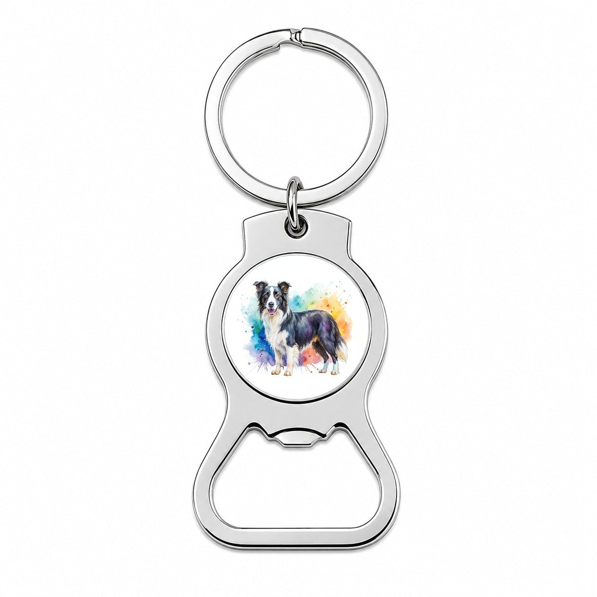 Border Collie Dog Watercolor Style Bottle Opener Keychain