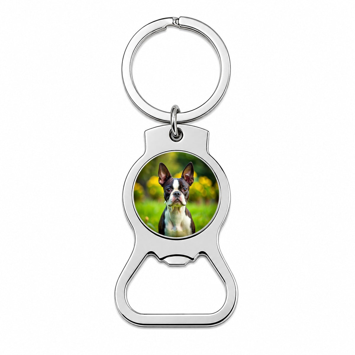 Boston Terrier Dog Photo Bottle Opener Keychain