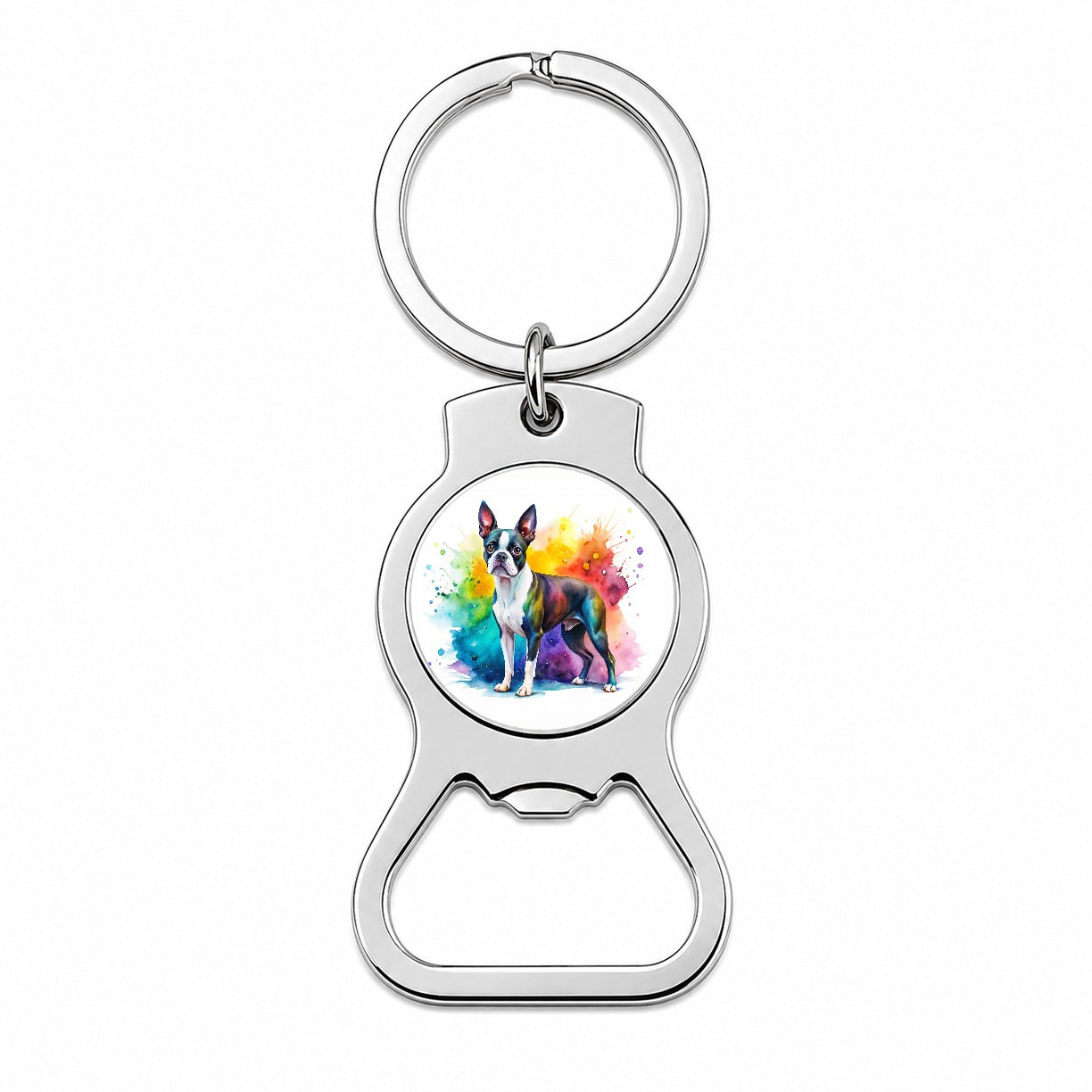 Boston Terrier Dog Watercolor Style Bottle Opener Keychain