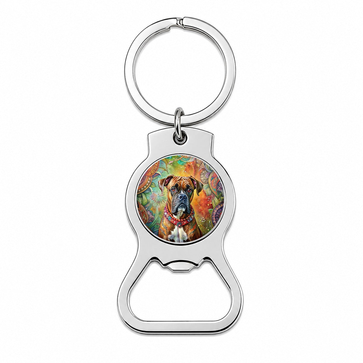Boxer Dog Bohemian Art Bottle Opener Keychain