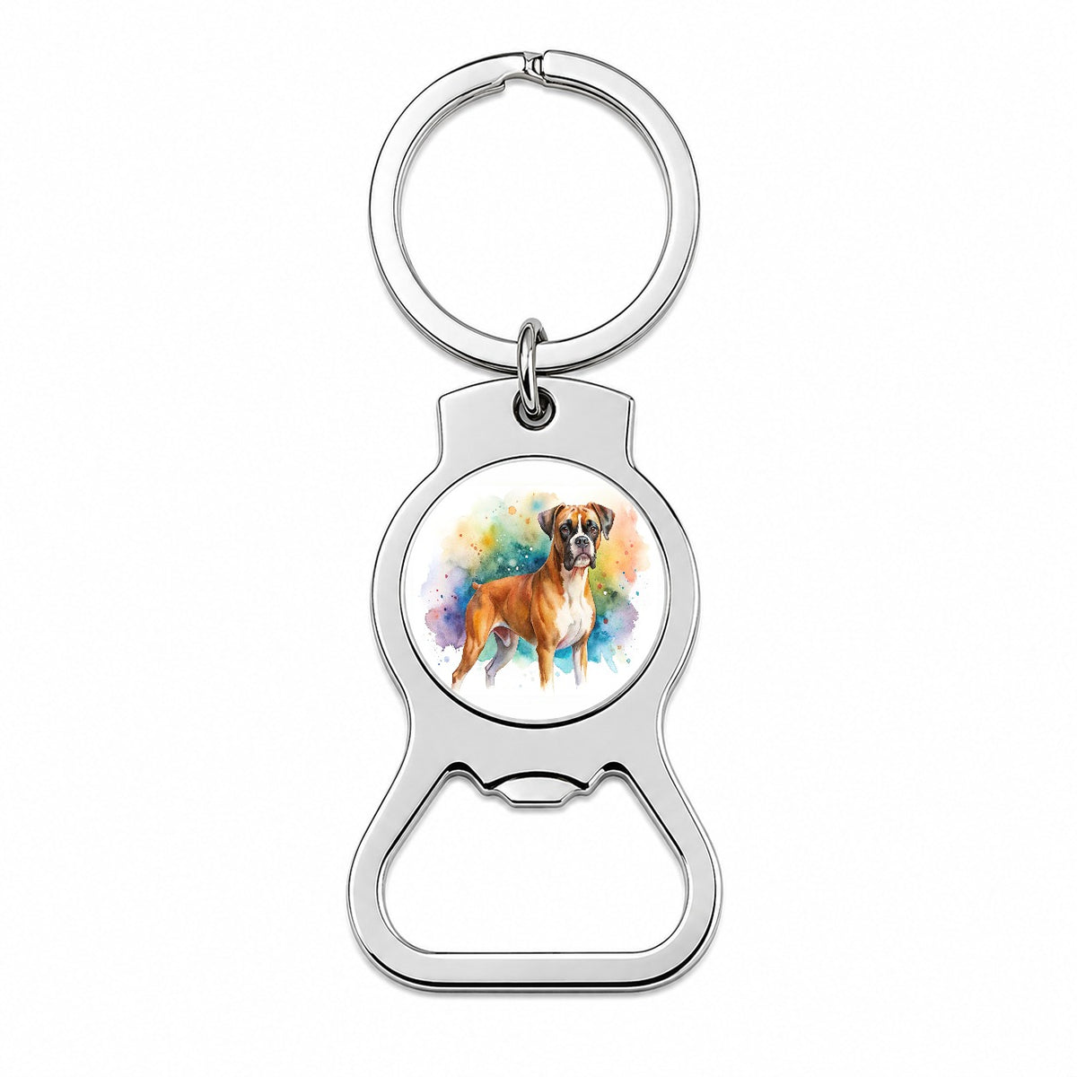 Boxer Dog Watercolor Style Bottle Opener Keychain