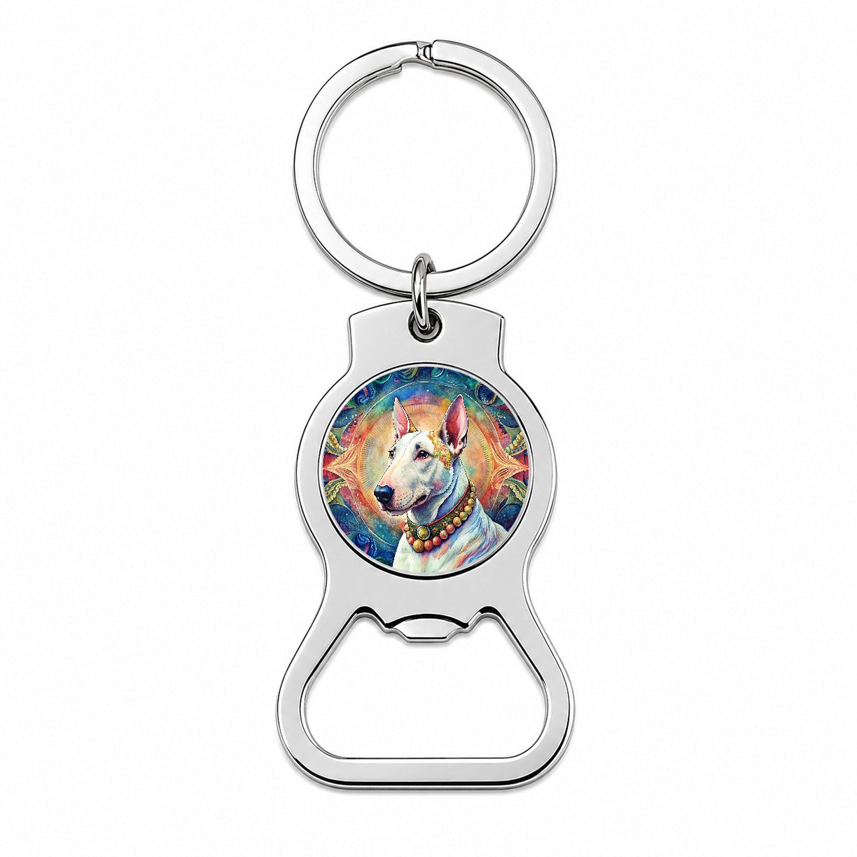 Bull Terrier Dog Bohemian Art Bottle Opener Keychain