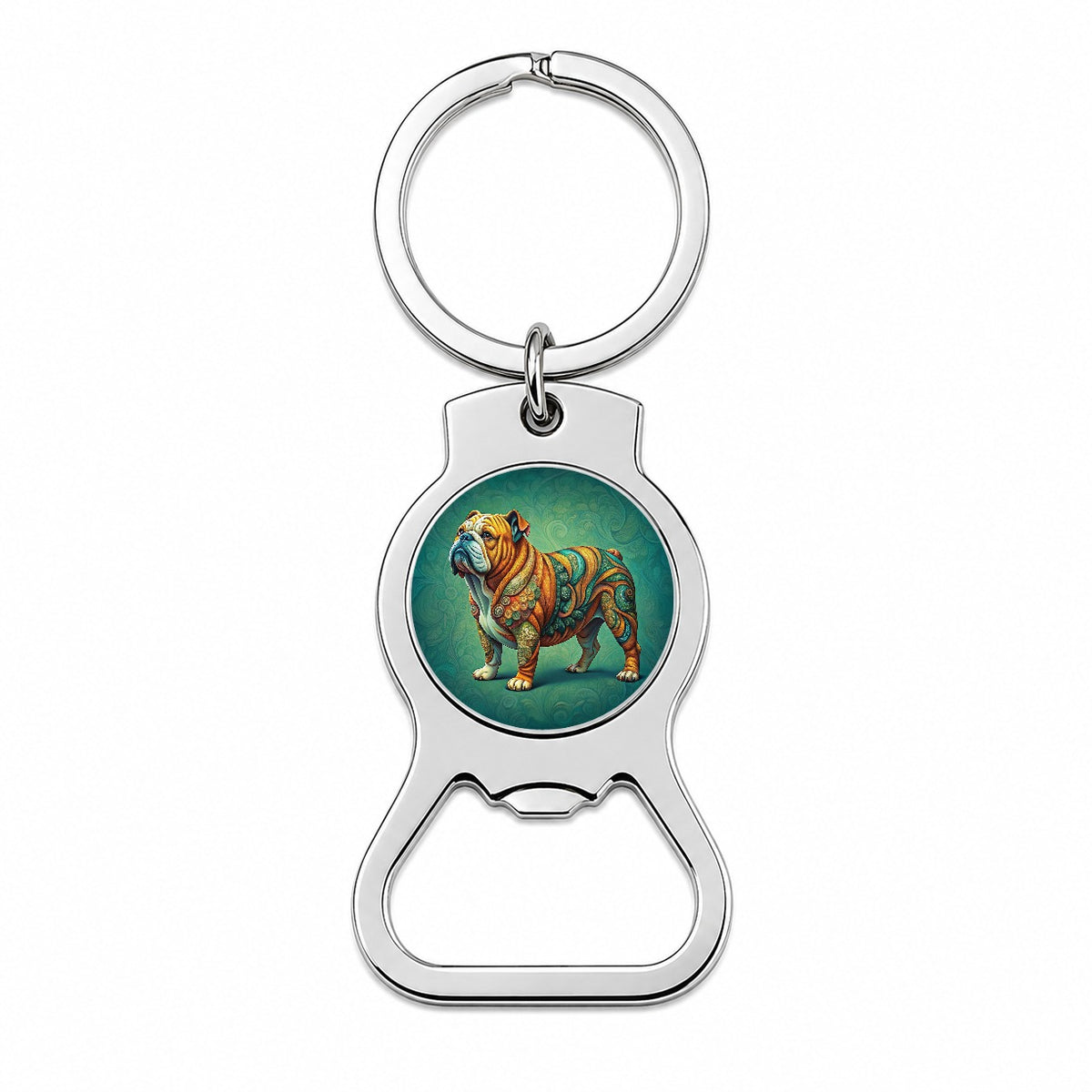 Bulldog Dog Art Nouveau Bottle Opener Keychain