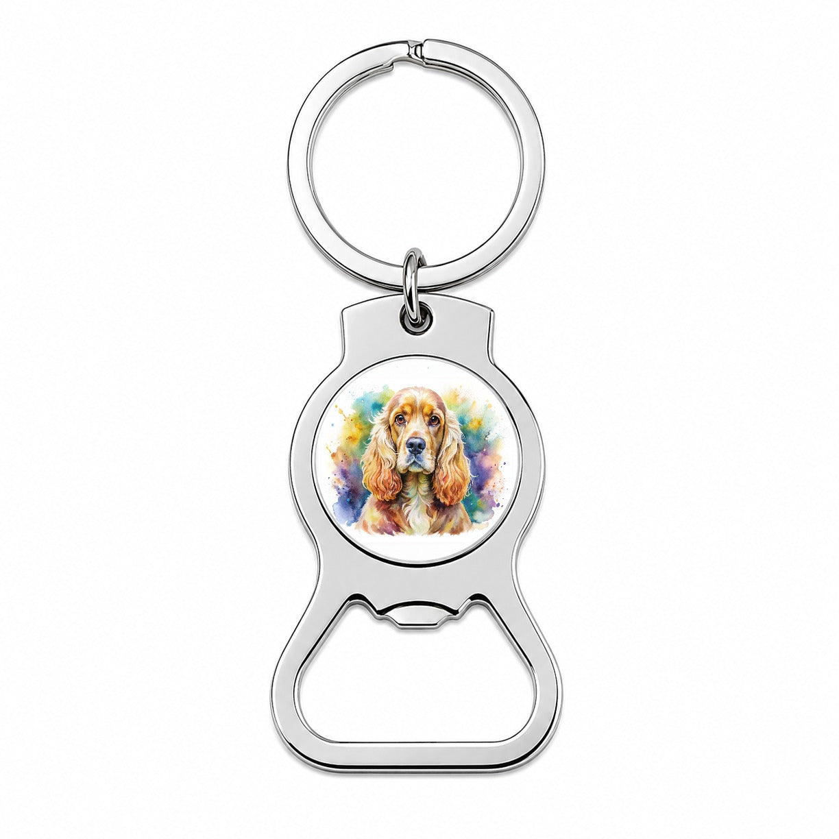 Cocker Spaniel Dog Watercolor Style Bottle Opener Keychain
