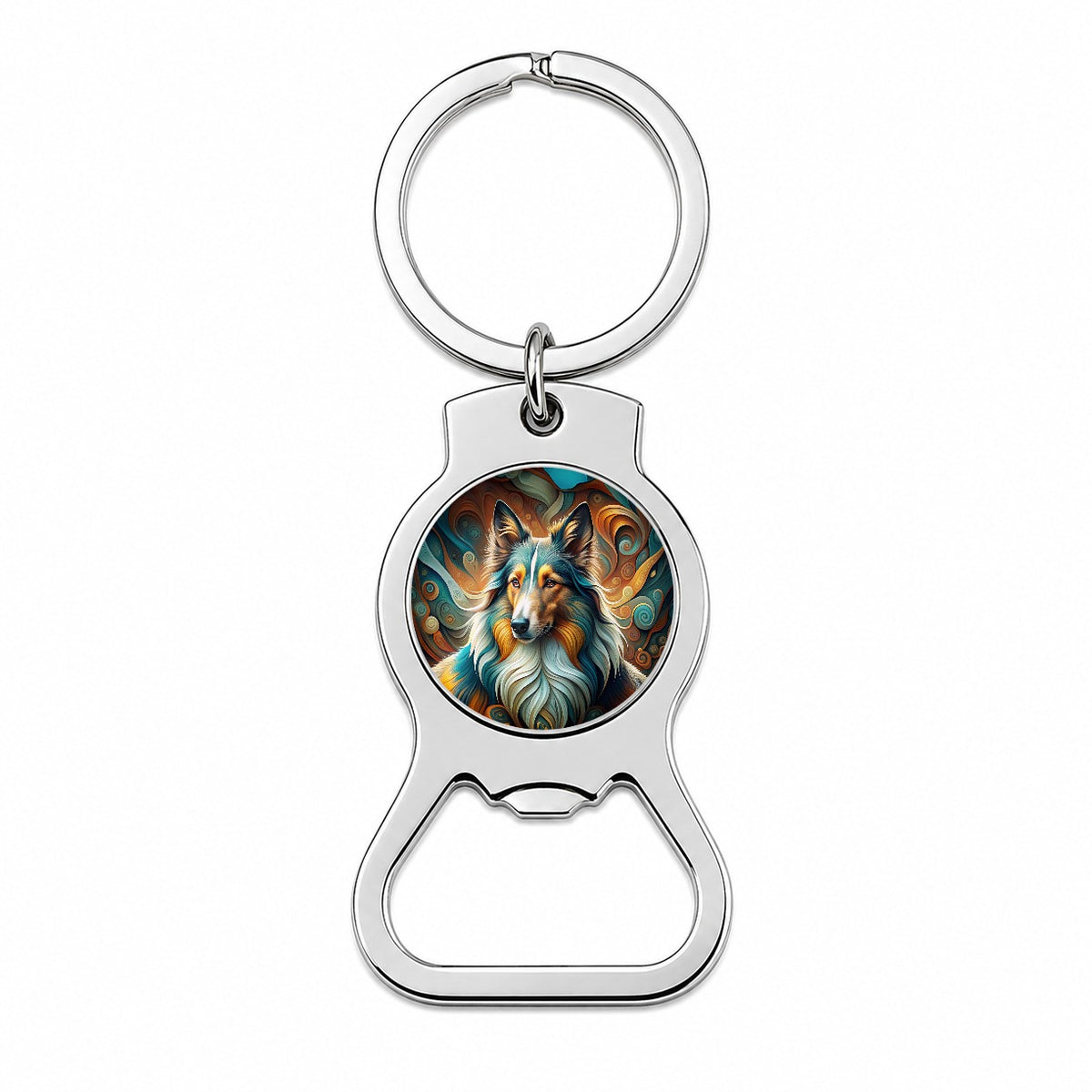 Collie Dog Abstract Stylized Art Bottle Opener Keychain