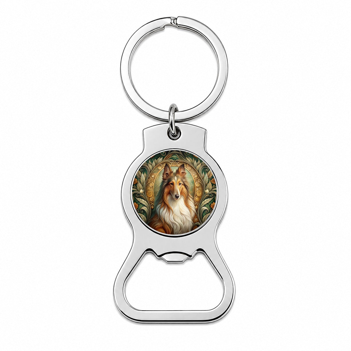 Collie Dog Art Nouveau Bottle Opener Keychain