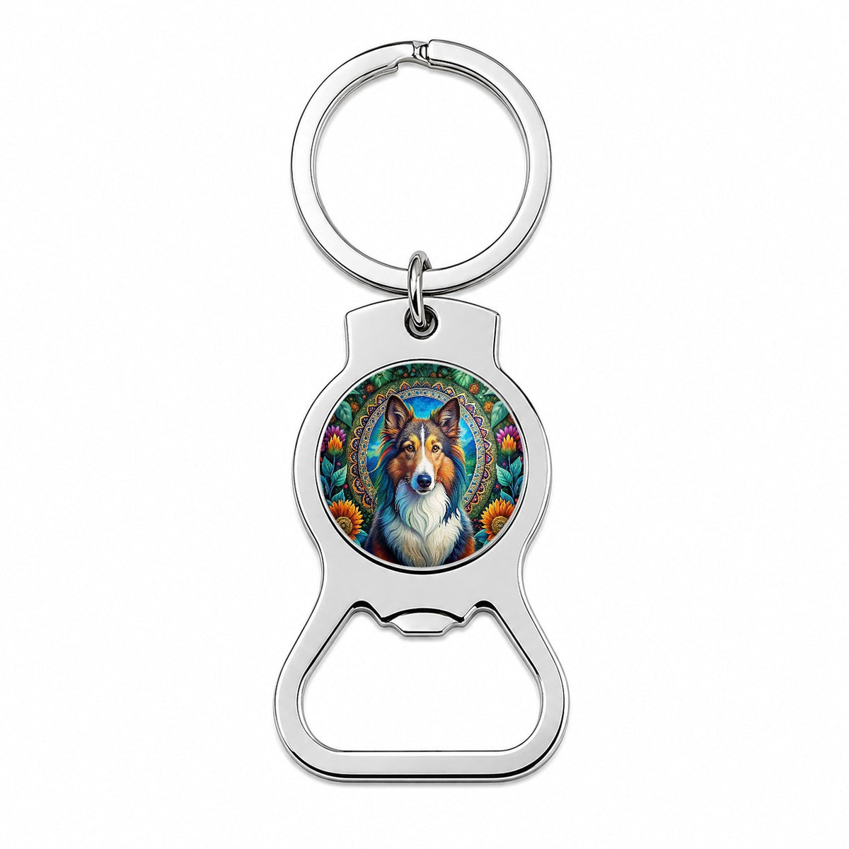 Collie Dog Bohemian Art Bottle Opener Keychain