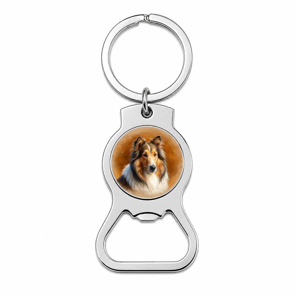 Collie Dog Illustration Bottle Opener Keychain